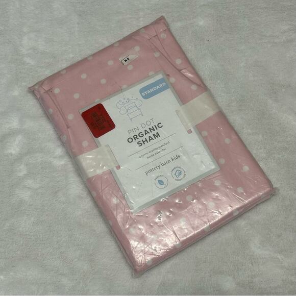 NEW Pottery Barn Kids Organic Sham Standard Pink White Pin Dot Pink Polka Dot - Picture 1 of 3
